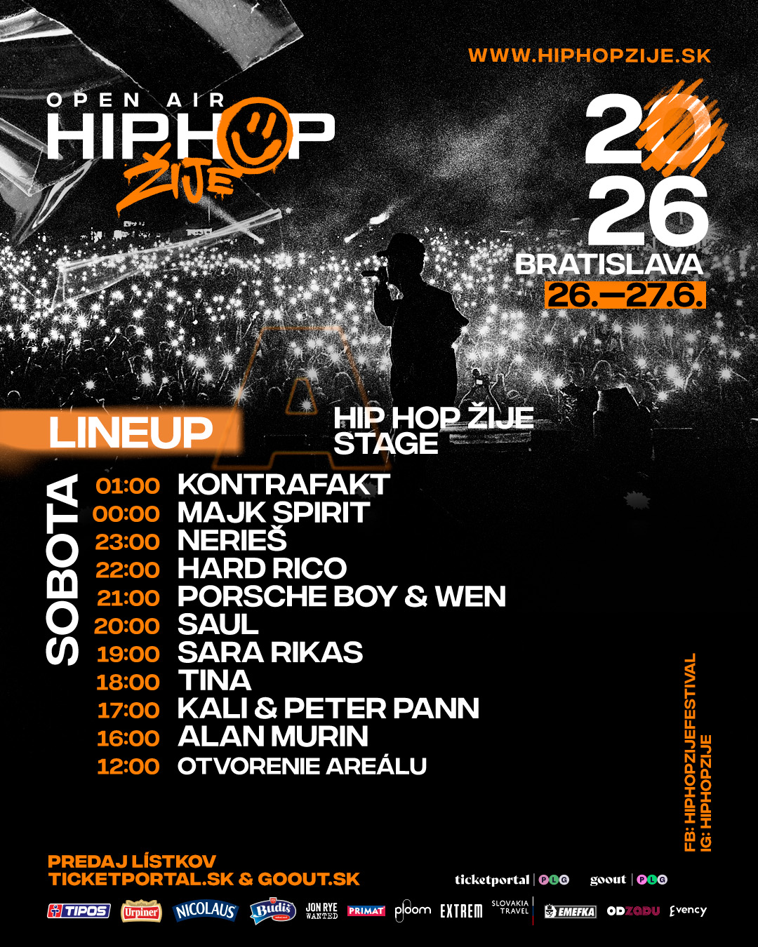Časový harmonogram — Sobota, Hip Hop Žije Stage