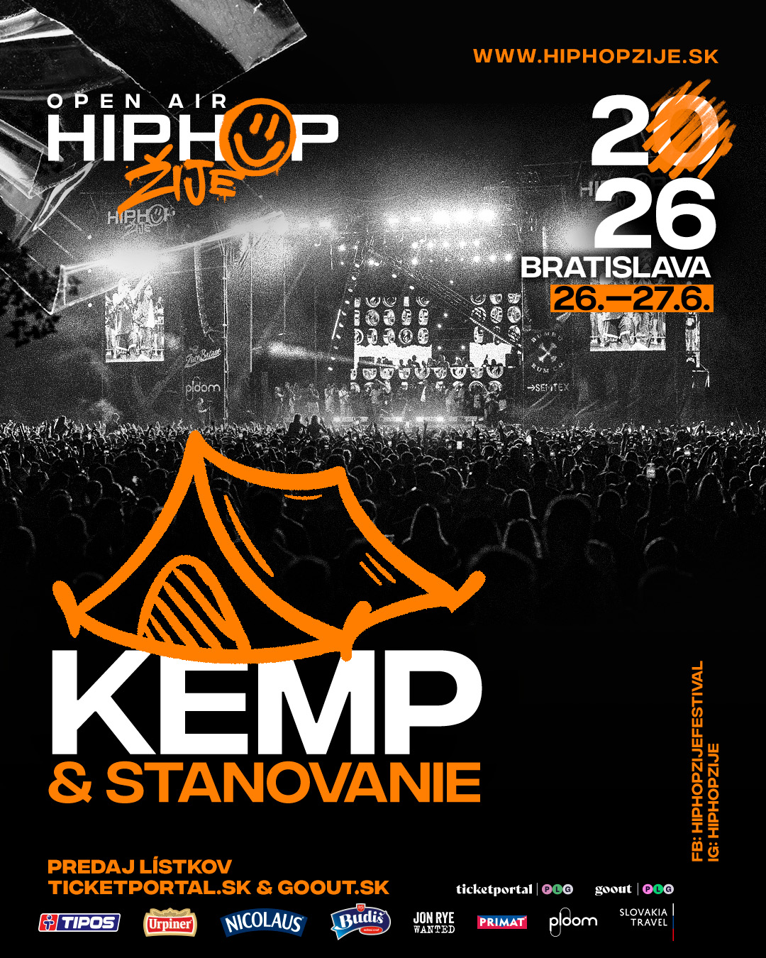 Hip Hop Žije Bratislava 2026 — Kemp & stanovanie na Zlatých pieskoch