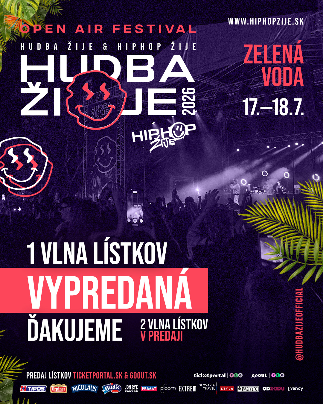 Hudba Žije Zelená Voda 2026 — 1. vlna vypredaná, 2. vlna v predaji
