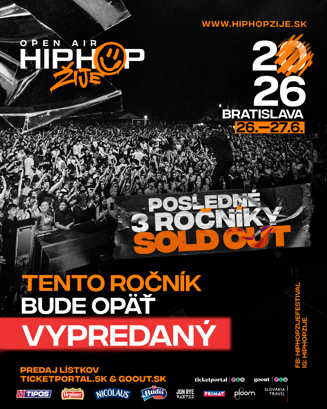 Hip Hop Žije Bratislava 2026 — posledné 3 ročníky sold out