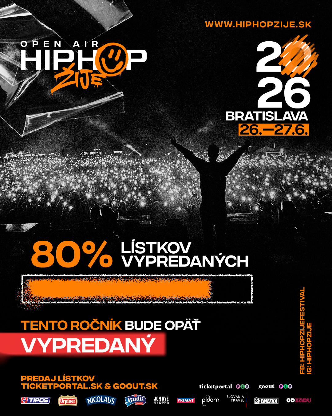 Hip Hop Žije Bratislava 2026 — 80% lístkov vypredaných