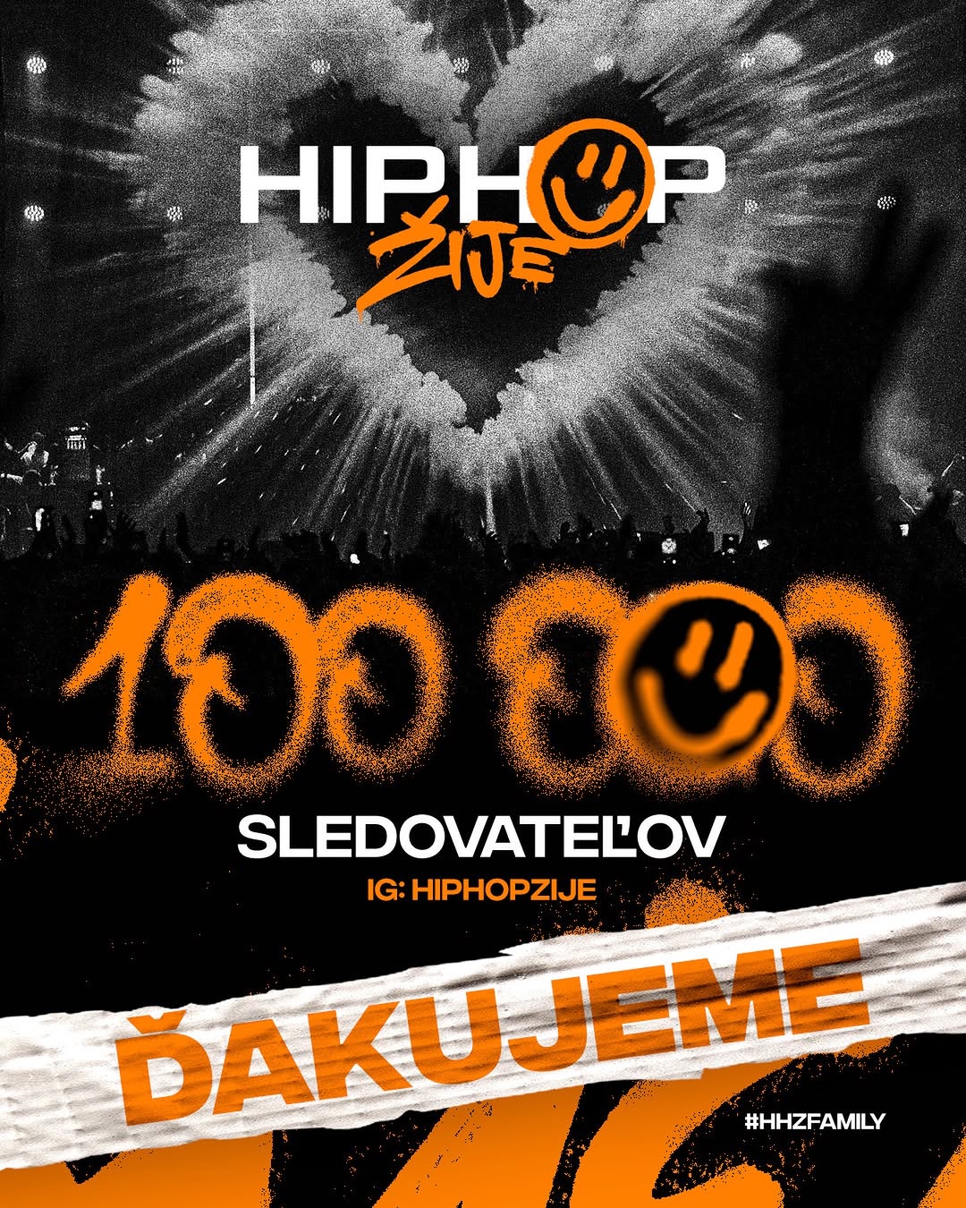 1️⃣0️⃣0️⃣ 0️⃣0️⃣0️⃣ FOLLOWERS! 🔥 Od roku 2013 dokazujeme, že HIP HOP ŽIJE. 💥 Desiatky festivalov 💣 Stovky shows a int