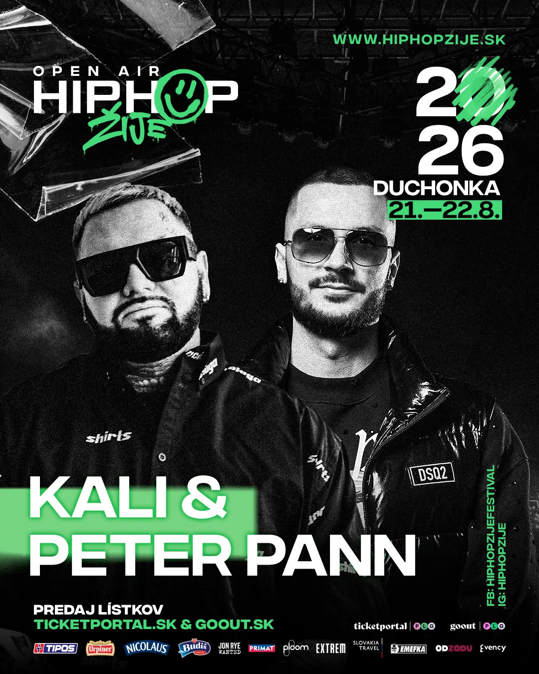 🔥 KALI & PETER PANN NA HIP HOP ŽIJE DUCHONKA Hity naprieč rokmi, silné emócie a refrény, ktoré bude spievať celý areál.