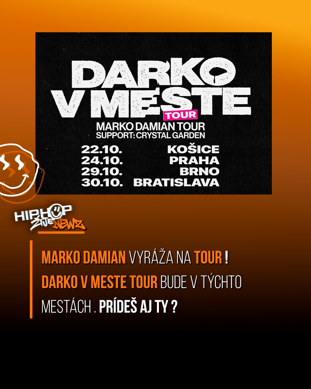 🖤 DARKO IDE DO MESTA! Marko Damian berie DARKO na jesennú klubovú tour! Košice, Praha, Brno a Bratislava sa môžu pripra