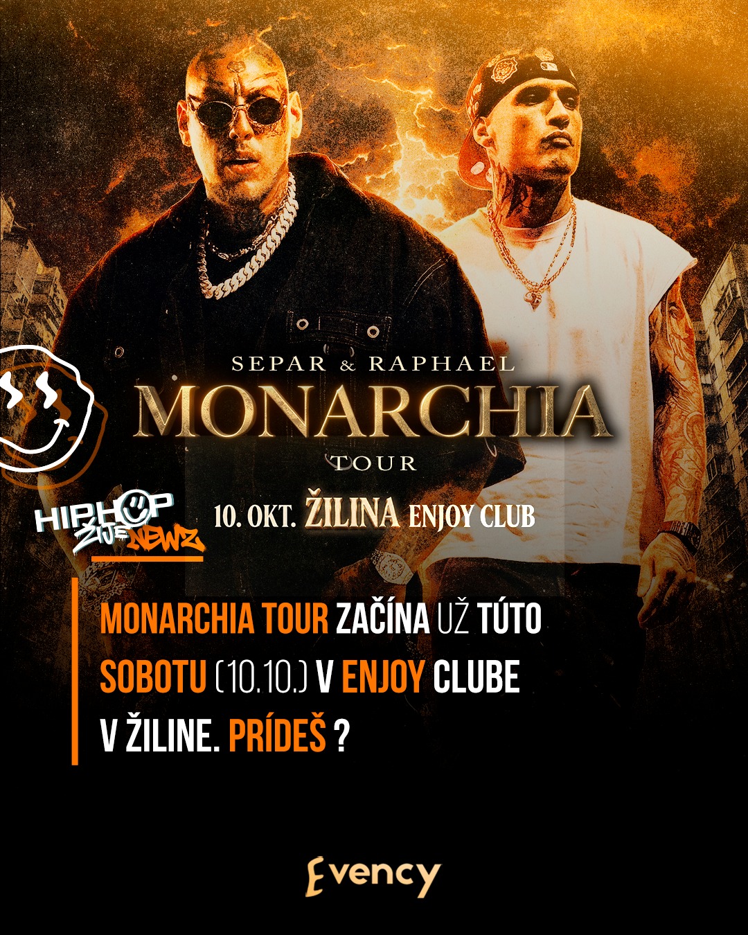 🔥 HHŽ NEWZ: MONARCHIA TOUR Separ × Raphael štartujú MONARCHIA TOUR už 10. októbra v Žiline. 👑🔥 Zastávky MONARCHIA TOU