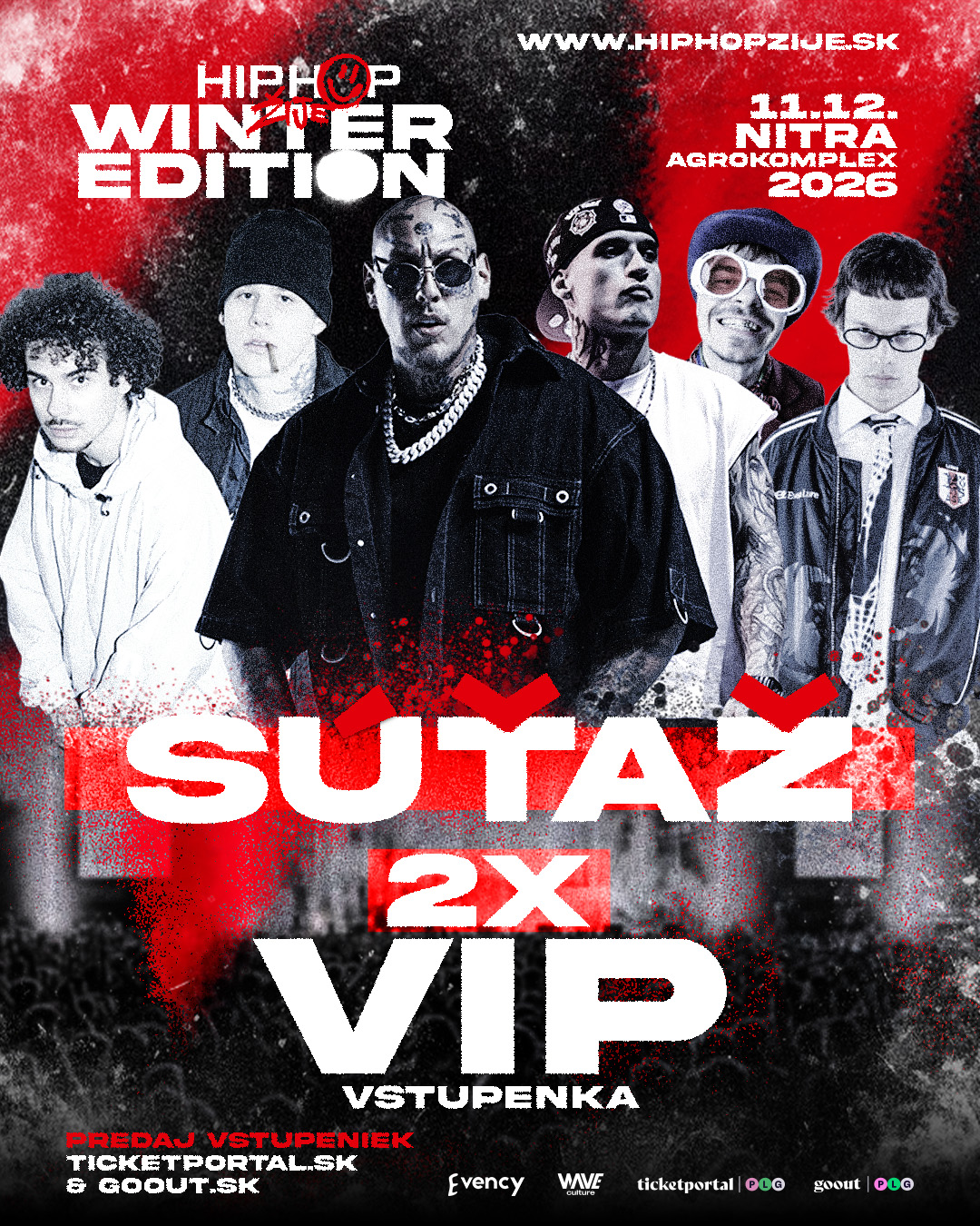 🎁 SÚŤAŽ O 2× VIP A 2× BACKSTAGE NA HHŽ NITRA! 😍 Vyhraj vstup na HIP HOP ŽIJE NITRA — WINTER EDITION pre seba a svojho 
